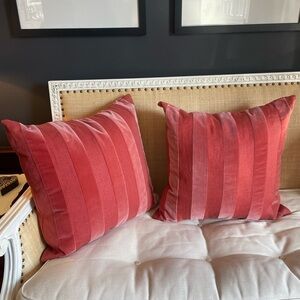 Pink Coral Velvet & Linen Throw Pillow Covers (Set of Two)